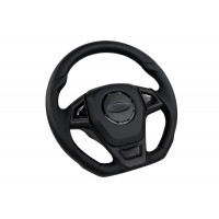 Руль Барс анатомический обшитый  экокожей со вставками черный лак для ВАЗ 2110-2112 с европанелью, Гранта, Гранта FL, Калина, Калина 2, Приора, Нива Тревел, Шевроле