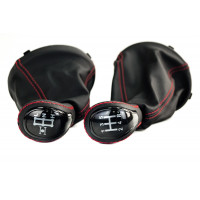 Ручки КПП и раздатки в стиле Весты с красной строчкой, пыльником и черной вставкой для Шевроле/Лада Нива, Нива Тревел