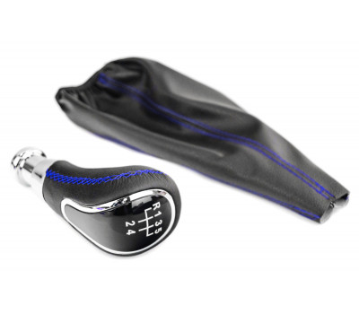 Ручка КПП Sal-Man в стиле Весты с хромированной вставкой и пыльником с синей строчкой для ВАЗ 2108-21099