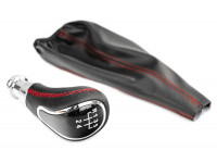 Ручка КПП Sal-Man в стиле Весты с хромированной вставкой и пыльником с красной прострочкой для ВАЗ 2108-21099