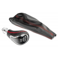 Ручка КПП Sal-Man в стиле Весты с хромированной вставкой и пыльником с красной прострочкой для ВАЗ 2108-21099 Ручка КПП Sal-Man в стиле Весты с хромированной вставкой и пыльником с красной прострочкой для ВАЗ 2108-21099