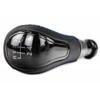 Ручка КПП Sal-Man в стиле Весты экокожа с синей строчкой и черной вставкой для Приора 2, Приора, Калина 2, Калина, Гранта, ВАЗ 2113-2115, 2110-2112, 2108-21099 с кулисой (прямоугольный шток)