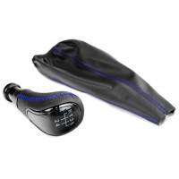 Ручка КПП Sal-Man в стиле Весты с черной вставкой и пыльником с синей прострочкой для ВАЗ 2108-21099 Ручка КПП Sal-Man в стиле Весты с черной вставкой и пыльником с синей прострочкой для ВАЗ 2108-21099