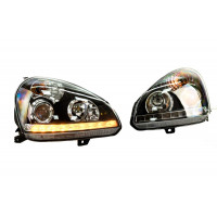 Тюнинг фары с черным корпусом, полосой ДХО и линзой для Приора