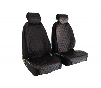 Универсальные защитные накидки передних сидений из экокожи (центр с перфорацией и одинарной цветной строчкой Ромб)