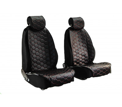 Универсальные защитные накидки передних сидений из гладкой экокожи с одинарной цветной строчкой Соты
