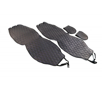 Универсальные защитные накидки передних сидений из гладкой экокожи с двойной цветной строчкой Ромб