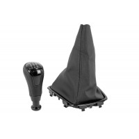 Ручка КПП Sal-Man с черной лаковой вставкой и рамкой, пыльником и черной строчкой под тросовый привод КПП для Приора 2