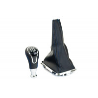 Ручка КПП Sal-Man с пыльником, хром рамкой и синей прострочкой для Веста