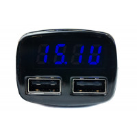 Устройство в прикуриватель 4 в 1 (вольтметр, амперметр, термометр, розетка) для ВАЗ с синей подсветкой