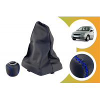 Ручка КПП с пыльником обшитая экокожей с синей строчкой для Калина Ручка КПП с пыльником обшитая экокожей с синей строчкой для Калина