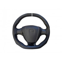 Руль в стиле Приоры обшитый экокожей с белой строчкой и черной лаковой вставкой для ВАЗ 2101-2107, Лада 4х4, Нива Легенд Руль в стиле Приоры обшитый экокожей с белой строчкой и черной лаковой вставкой для ВАЗ 2101-2107, Лада 4х4, Нива Легенд