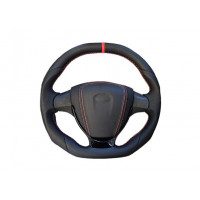 Руль в стиле Приоры обшитый экокожей с красной строчкой и черной лаковой вставкой под панель старого образца для ВАЗ 2108-21099, 2110-2112 Руль в стиле Приоры обшитый экокожей с красной строчкой и черной лаковой вставкой под панель старого образца для ВАЗ 2108-21099, 2110-2112