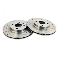 Вентилируемые передние тормозные диски АвтоРеал 2112 R14 с насечками и перфорацией для Гранта, Калина, Калина 2, Приора, ВАЗ 2110-2112, Датсун