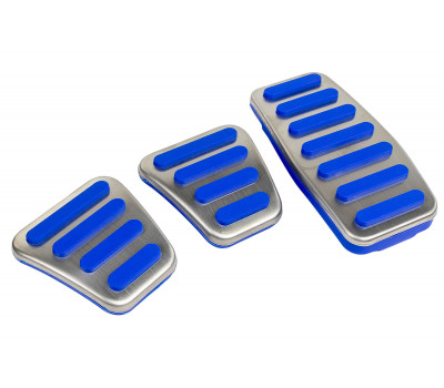 Накладки на педали Sal-Man с синими резиновыми вставками под МКПП и Е-Газ Рикор (10 см) для Калина, Приора, Гранта, Лада 4х4 с 2020 года, Нива Легенд, Тревел, Шевроле Нива, ВАЗ 2114-2115, Датсун