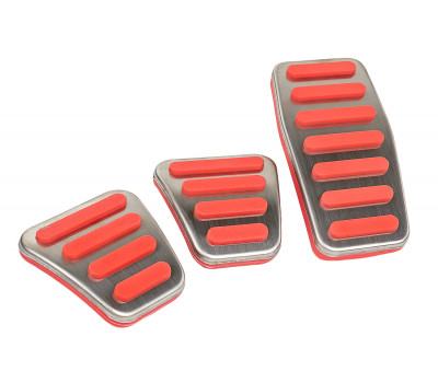 Накладки на педали Sal-Man с красными резиновыми вставками под МКПП и Е-Газ Рикор (10 см) для Калина, Приора, Гранта, Лада 4х4 с 2020 года, Нива Легенд, Тревел, Шевроле Нива, ВАЗ 2114-2115, Датсун