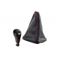 Ручка КПП Sal-Man в стиле Весты с черной вставкой и пыльником с красной строчкой для ВАЗ 2110-2112 с кулисой