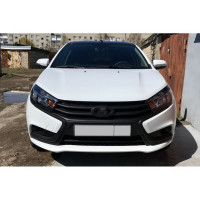 Комплект черных матовых накладок Антихром на молдинги Иксы в передний бампер для Веста, Веста SW Комплект черных матовых накладок Антихром на молдинги Иксы в передний бампер для Веста, Веста SW