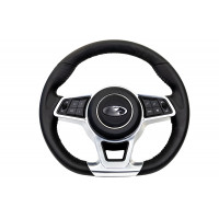 Анатомический руль в стиле Джип обшитый экокожей с муляжом подушки безопасности и серебристыми вставками для Гранта, Гранта FL, Приора, Калина, Калина 2, ВАЗ 2110-2112 с европанелью, Нива Тревел, Шевроле Нива