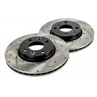 Вентилируемые передние тормозные диски АТС-SPORT BLACK R15 с насечками и перфорацией для Веста, Иксрей, Ларгус, Renault Logan, Sandero, Megane, Clio, Nissan Micra, Note, Tiida