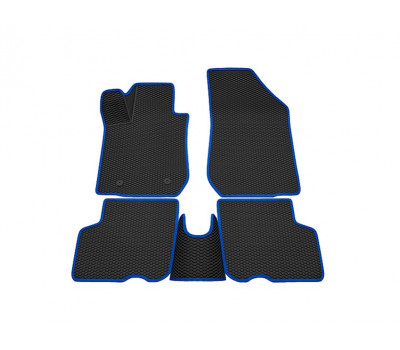 Салонные резиновые ковры Rezkon 3D в стиле EVA с ячейками Ромб и синим кантом для 5-местных Ларгус FL