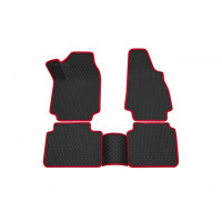 Салонные резиновые ковры Rezkon 3D в стиле EVA с ячейками Ромб и красным кантом для 3-дверных Лада Нива Легенд