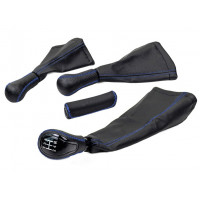 Полный комплект ручек КПП, раздатки и ручного тормоза в стиле Весты с синей строчкой и вставкой черный лак для Лада 4х4, Нива Легенд Полный комплект ручек КПП, раздатки и ручного тормоза в стиле Весты с синей строчкой и вставкой черный лак для Лада 4х4, Нива Легенд