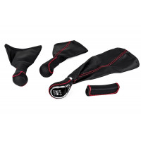 Полный комплект ручек КПП, раздатки и ручного тормоза в стиле Весты с красной строчкой и вставкой хром для Лада 4х4, Нива Легенд