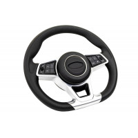 Анатомический руль в стиле Джип с муляжом подушки безопасности и серебристыми вставками для ВАЗ 2110-2112 с европанелью, Приора, Калина, Калина 2, Гранта, Гранта FL, Нива Тревел, Шевроле Нива