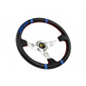 Спортивный руль MOMO DRIFTING CHROM обод под карбон с синими кольцами для Гранта, Приора, Калина, ВАЗ 2101-2115, Лада 4Х4, Нива Легенд, Нива Тревел, Шевроле