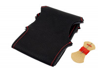 Кожаная оплетка руля Sal-Man анатомической формы с красной строчкой для Шевроле Нива рестайлинг с 2009 г., Opel Corsa D 2006-2014 г.