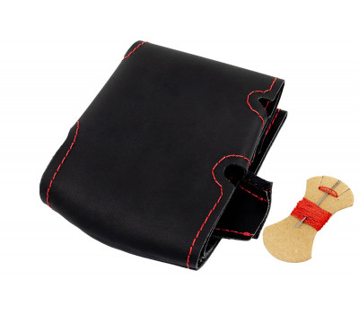 Кожаная оплетка руля Sal-Man анатомической формы с красной строчкой для ВАЗ 2105, 2106, 2107, Нива 4х4