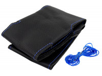 Кожаная оплетка руля Sal-Man анатомической формы с синей строчкой для Калина 2, Гранта FL, Приора 2 Кожаная оплетка руля Sal-Man анатомической формы с синей строчкой для Калина 2, Гранта FL, Приора 2