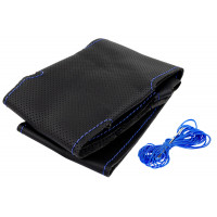 Кожаная оплетка руля Sal-Man анатомической формы с синей строчкой для Калина 2, Гранта FL, Приора 2