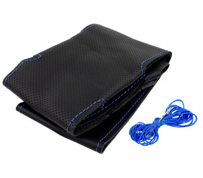 Кожаная оплетка руля Sal-Man анатомической формы с синей строчкой для Калина 2, Гранта FL, Приора 2