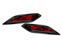 Диодные красные 3-режимные катафоты заднего бампера с узором 3-скобки и черной лаковой облицовкой для Веста NG Диодные красные 3-режимные катафоты заднего бампера с узором 3-скобки и черной лаковой облицовкой для Веста NG