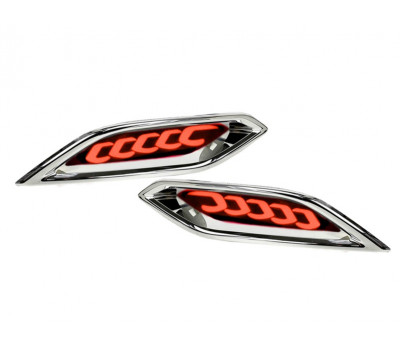 Диодные красные 3-режимные катафоты заднего бампера с узором 5-скоб и хром облицовкой для Веста NG Диодные красные 3-режимные катафоты заднего бампера с узором 5-скоб и хром облицовкой для Веста NG