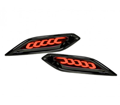 Диодные красные 3-режимные катафоты заднего бампера с узором 5-скоб и черной лаковой облицовкой для Веста NG Диодные красные 3-режимные катафоты заднего бампера с узором 5-скоб и черной лаковой облицовкой для Веста NG