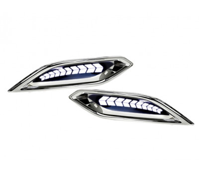 Диодные белые 3-режимные катафоты заднего бампера с узором Стрелки и хром облицовкой для Веста NG Диодные белые 3-режимные катафоты заднего бампера с узором Стрелки и хром облицовкой для Веста NG