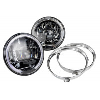 Фары с неоновыми ДХО и темным отражателем с хромированными ободками для Лада 4х4, Нива Легенд