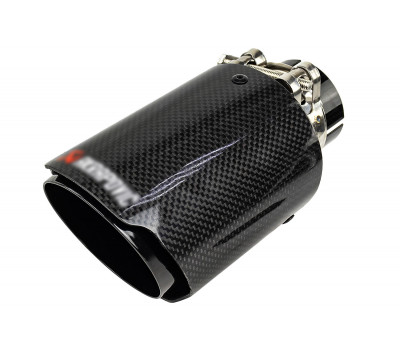 Круглая насадка глушителя открытого типа из нержавеющей стали со скосом и накладкой лаковый карбон Круглая насадка глушителя открытого типа из нержавеющей стали со скосом и накладкой лаковый карбон