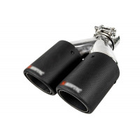Раздвоенная насадка глушителя открытого типа из нержавеющей стали со скосом и накладками матовый карбон