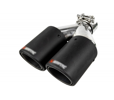 Раздвоенная насадка глушителя открытого типа из нержавеющей стали со скосом и накладками матовый карбон
