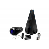 Ручка КПП хром с синей LED подсветкой и пыльником с синей строчкой для ВАЗ 2108, 2109, 21099