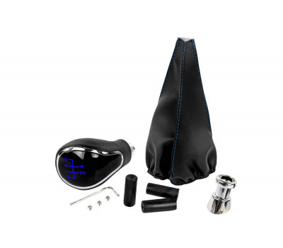 Ручка КПП хром с синей LED подсветкой и пыльником с синей строчкой для ВАЗ 2108, 2109, 21099