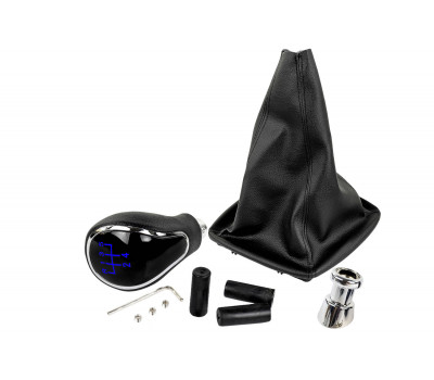 Ручка КПП хром с синей подсветкой и пыльником для Приора с кулисой (прямоугольный шток)