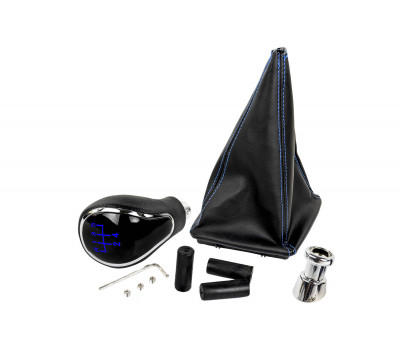 Ручка КПП хром с синей подсветкой и пыльником с синей строчкой для Приора с кулисой (прямоугольный шток) Ручка КПП хром с синей подсветкой и пыльником с синей строчкой для Приора с кулисой (прямоугольный шток)