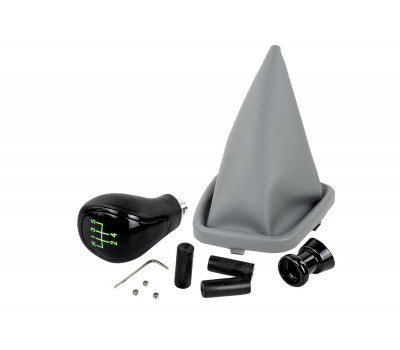 Ручка КПП черный лак с зеленой LED подсветкой и серым пыльником для ВАЗ 2110, 2111, 2112 Ручка КПП черный лак с зеленой LED подсветкой и серым пыльником для ВАЗ 2110, 2111, 2112