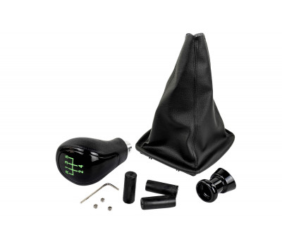 Ручка КПП черный лак с зеленой LED подсветкой и пыльником для Приора с кулисой (прямоугольный шток) Ручка КПП черный лак с зеленой LED подсветкой и пыльником для Приора с кулисой (прямоугольный шток)