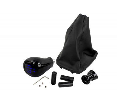 Ручка КПП черный лак с синей LED подсветкой и пыльником для Гранта с кулисой (прямоугольный шток) Ручка КПП черный лак с синей LED подсветкой и пыльником для Гранта с кулисой (прямоугольный шток)